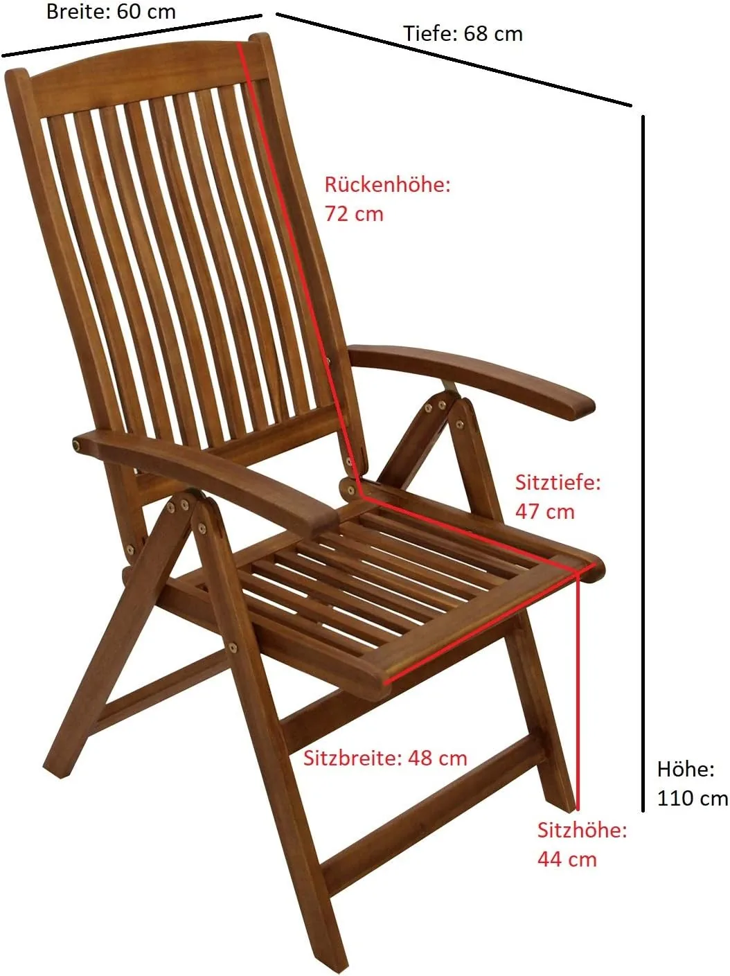 DEGAMO Klappsessel Gartensessel Maracana 5-Fach verstellbar, Holz Akazie braun geölt, Outdoor — Ansicht 2