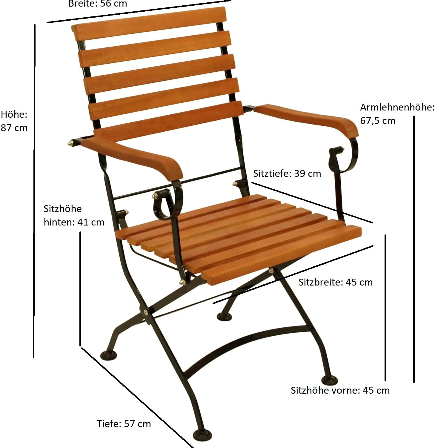 DEGAMO Klappsessel Gartenstuhl HOFGARTEN mit Armlehnen, Gestell Flachstahl schwarz pulverbeschichtet, Belattung Eukalyptus Hartholz, klappbar, Outdoor, 2 STÜCK — Ansicht 2