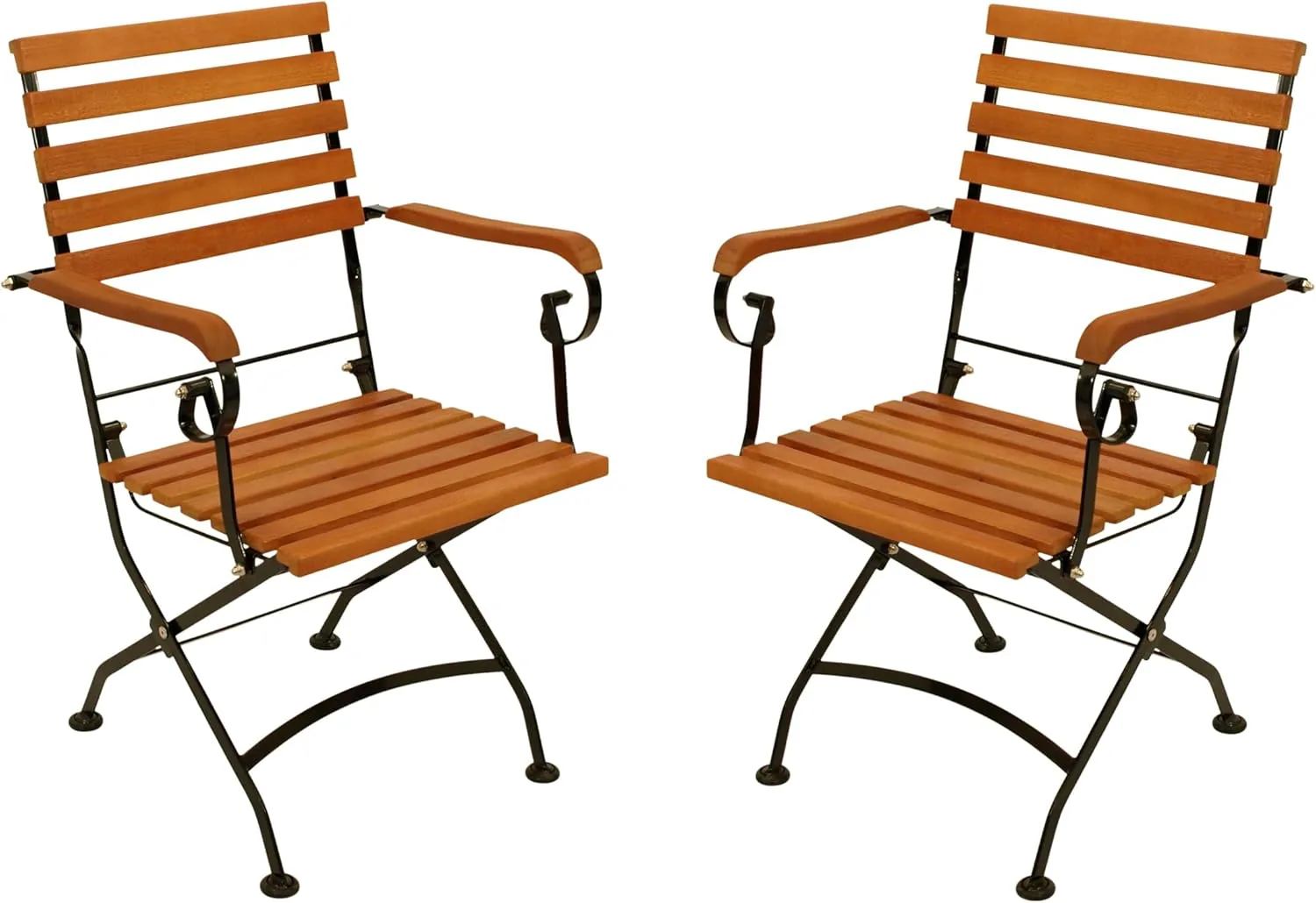 DEGAMO Klappsessel Gartenstuhl HOFGARTEN mit Armlehnen, Gestell Flachstahl schwarz pulverbeschichtet, Belattung Eukalyptus Hartholz, klappbar, Outdoor, 2 STÜCK