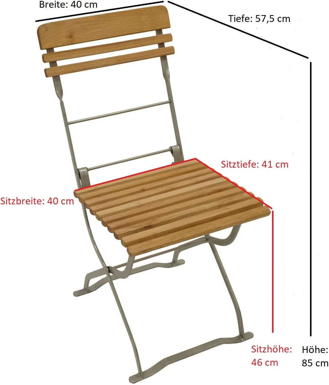 DEGAMO Klappstuhl Biergartenstuhl MÜNCHEN, Stahl blank verzinkt und transparent pulverbeschichtet, Holz Robinie (2-er Set), wetterfest, Outdoor — Ansicht 2