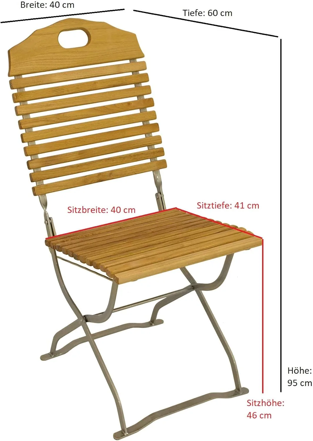 DEGAMO Klappstuhl Gartenstuhl Kurgarten Bad Tölz, Gestell Stahl verzinkt + transparent pulverbeschichtet, Holz Robinie (2-er Set), klappbar, Outdoor — Ansicht 2