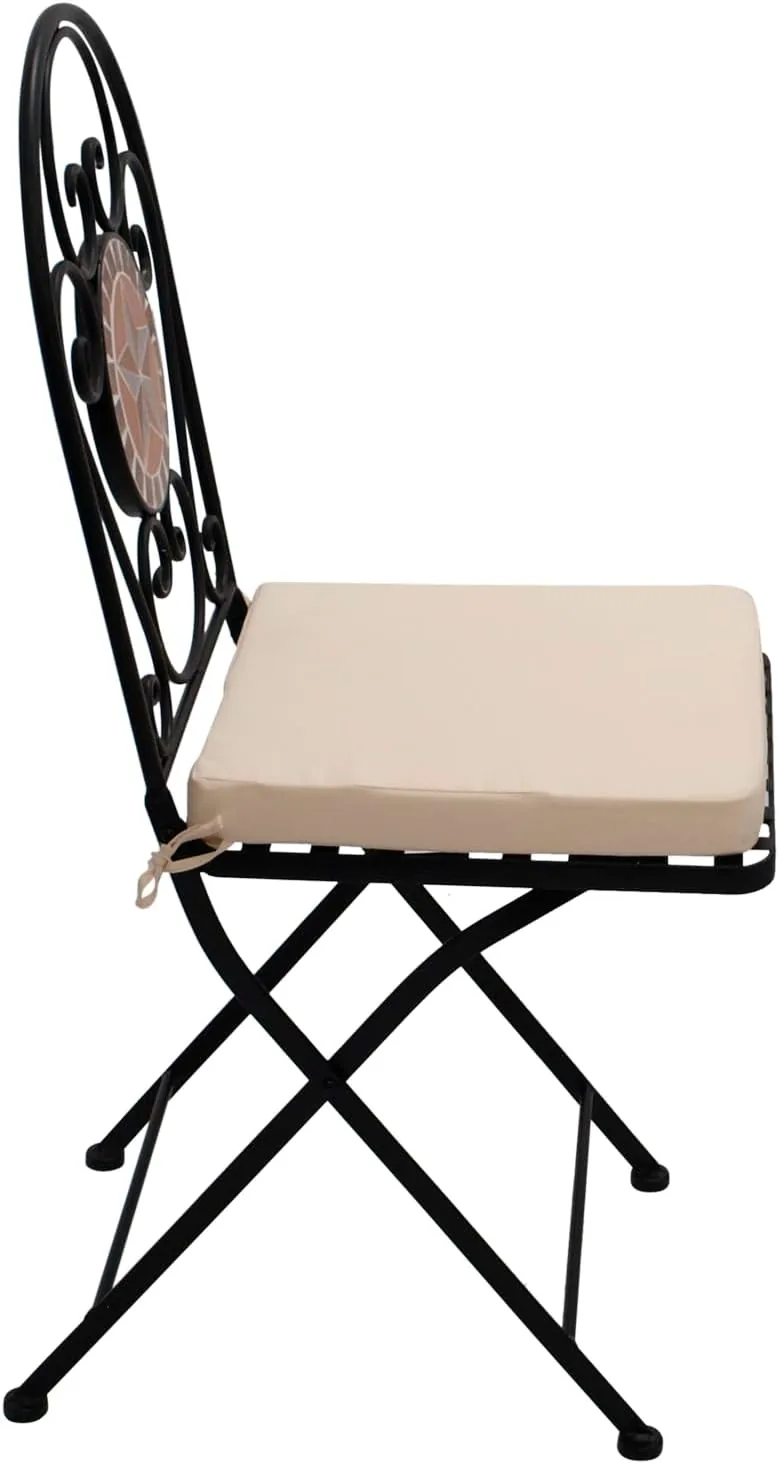DEGAMO Klappstuhl Lucca Eisen schwarz mit Keramik Mosaikdekor terracottafarben im Rückenteil, mit Polster Ecru, klappbar, Outdoor 2 STÜCK — Ansicht 4