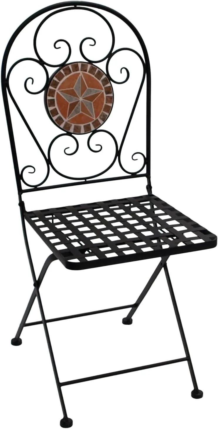 DEGAMO Klappstuhl Lucca Eisen schwarz mit Keramik Mosaikdekor terracottafarben im Rückenteil, mit Polster Ecru, klappbar, Outdoor 2 STÜCK — Ansicht 6