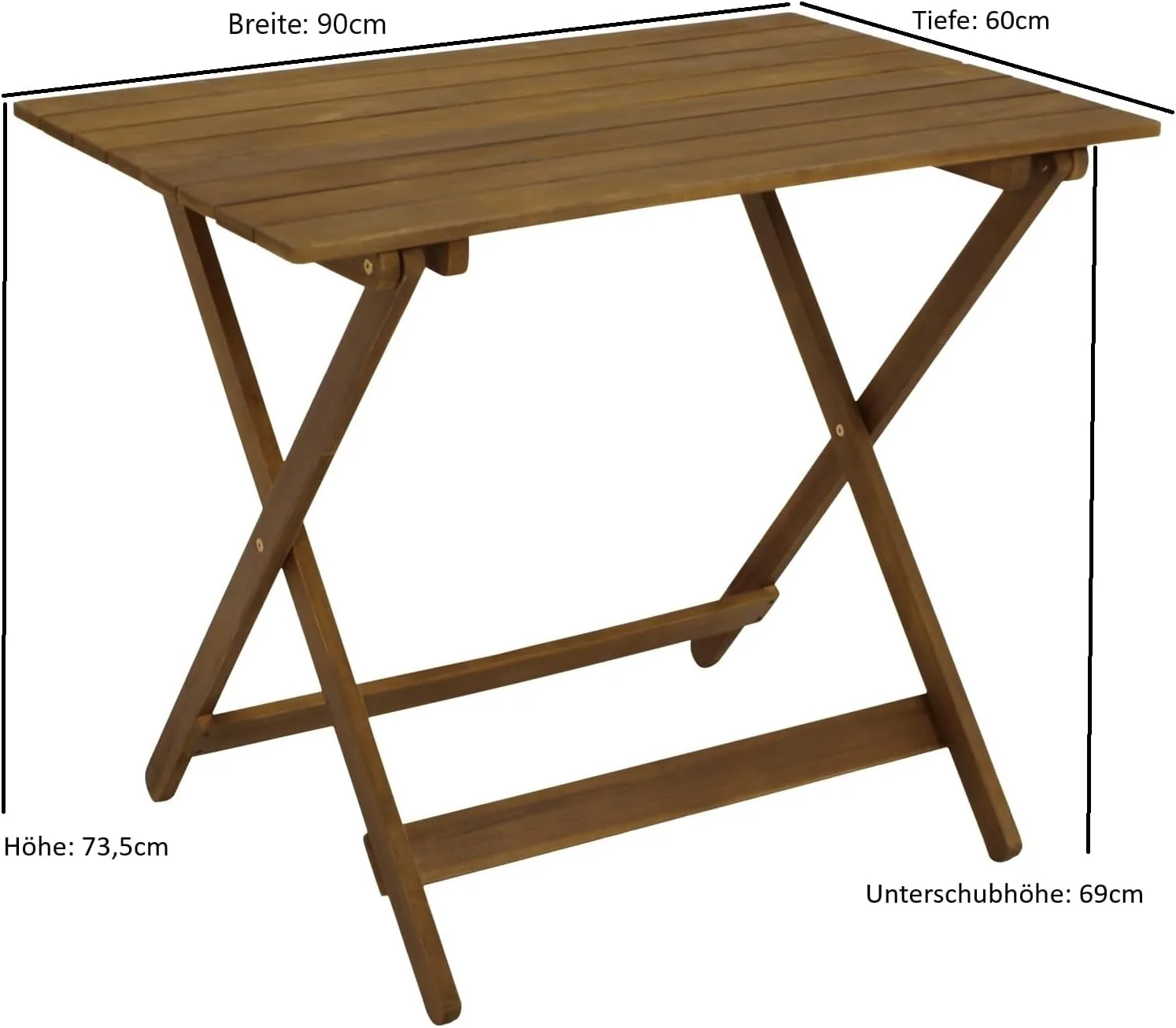 DEGAMO Klapptisch Gartentisch Bahia 90x60cm, Akazie braun geölt, Outdoor, FSC®-Zertifiziert — Ansicht 2