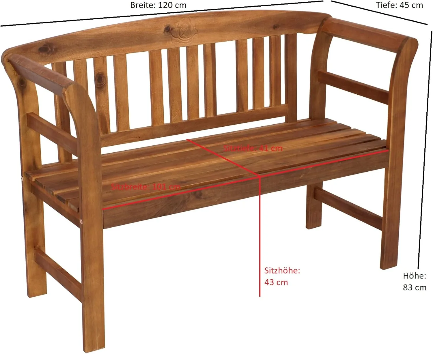 DEGAMO Landhausbank Gartenbank Rosario aus Akazienholz geölt, 2-sitzig 120cm, FSC®-Zertifiziert — Ansicht 3