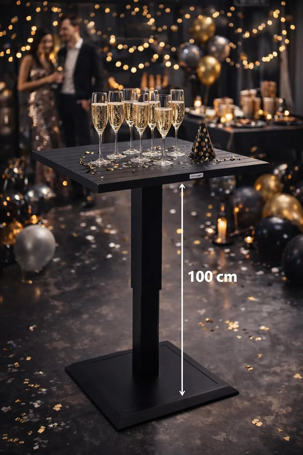 DEGAMO Lifttisch Stehtisch Laval 75x75cm quadratisch, höhenverstellbar 70/100cm, Aluminium anthrazit, wetterfest und rostfrei — Ansicht 3