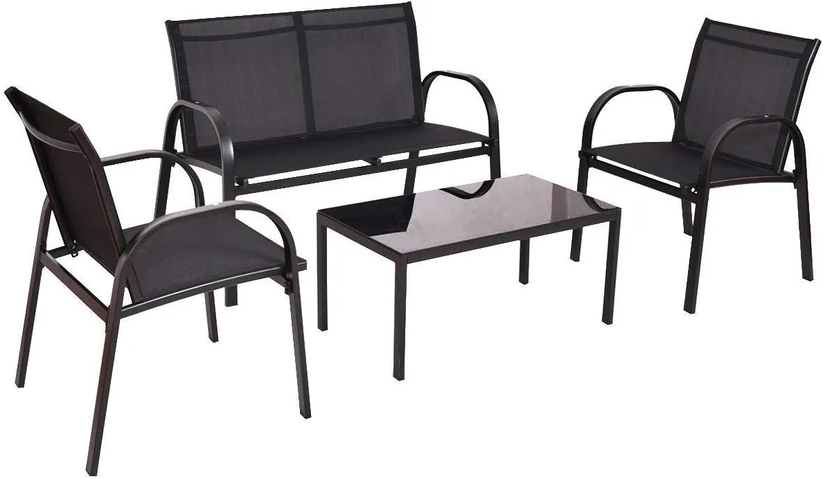 DEGAMO Lounge Set Arona 4-teilig (2X Loungesessel, 1x Loungesofa, 1x Tisch 80x45cm), Metall + Textilgewebe schwarz, Outdoor — Ansicht 5