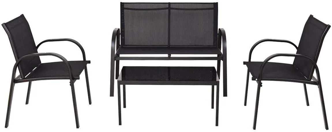 DEGAMO Lounge Set Arona 4-teilig (2X Loungesessel, 1x Loungesofa, 1x Tisch 80x45cm), Metall + Textilgewebe schwarz, Outdoor — Ansicht 6