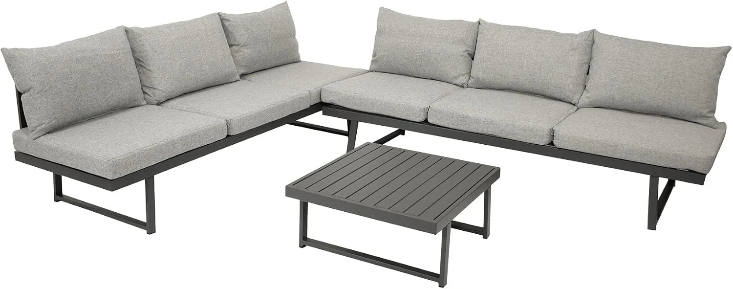 DEGAMO Loungeset Bogota aus Aluminium, 2X Sofa 210cm mit Liegefunktion, 1x Loungetisch 70x70cm, matt-grau beschichtet — Ansicht 3