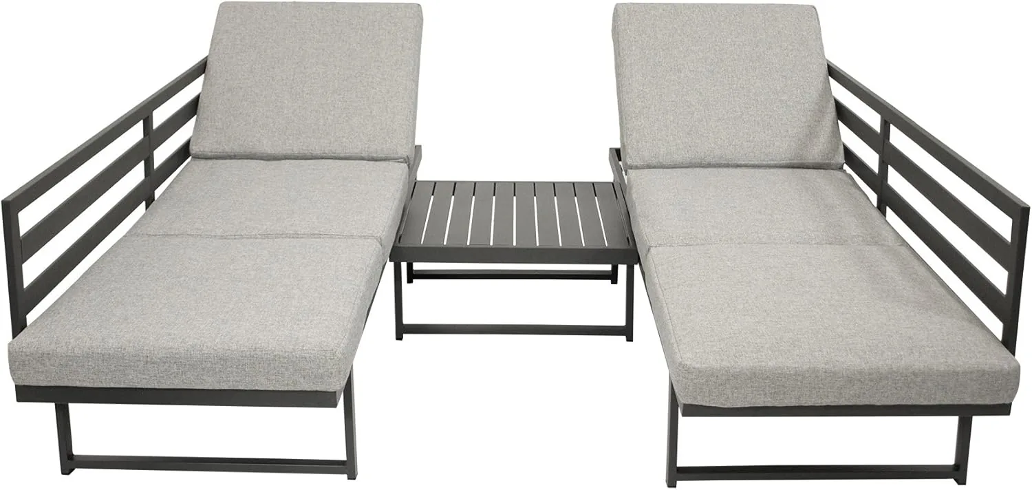 DEGAMO Loungeset Bogota aus Aluminium, 2X Sofa 210cm mit Liegefunktion, 1x Loungetisch 70x70cm, matt-grau beschichtet — Ansicht 4