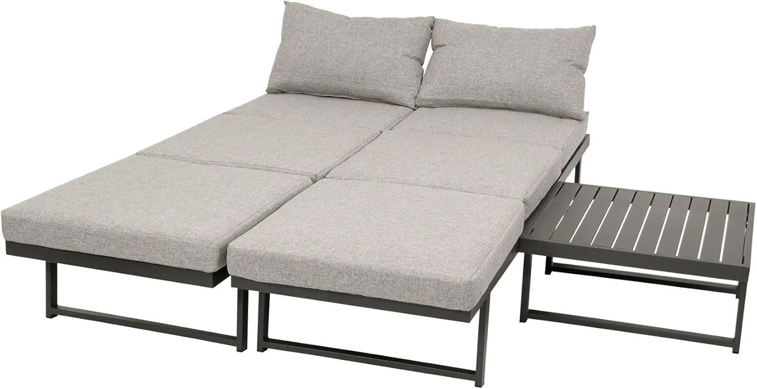 DEGAMO Loungeset Bogota aus Aluminium, 2X Sofa 210cm mit Liegefunktion, 1x Loungetisch 70x70cm, matt-grau beschichtet — Ansicht 5