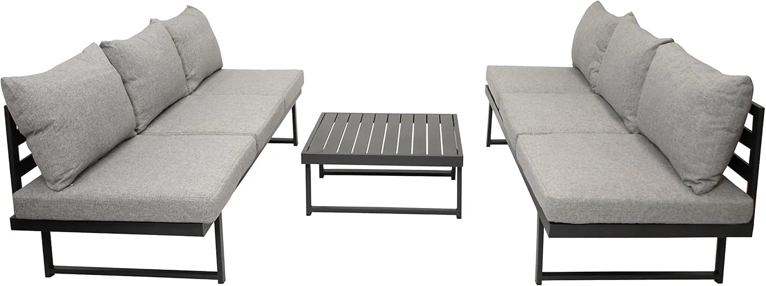 DEGAMO Loungeset Bogota aus Aluminium, 2X Sofa 210cm mit Liegefunktion, 1x Loungetisch 70x70cm, matt-grau beschichtet — Ansicht 6