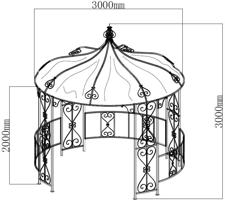 DEGAMO Luxus Pavillon Gartenpavillon Burma 300cm rund, Stahlgestell grau pulverbeschichtet + Dach wasserdicht Weiss — Ansicht 5