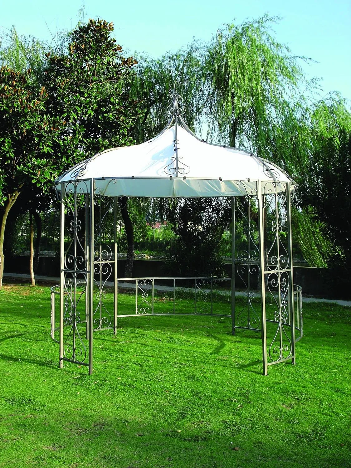 DEGAMO Luxus Pavillon Gartenpavillon Burma 300cm rund, Stahlgestell grau pulverbeschichtet + Dach wasserdicht Weiss — Ansicht 6