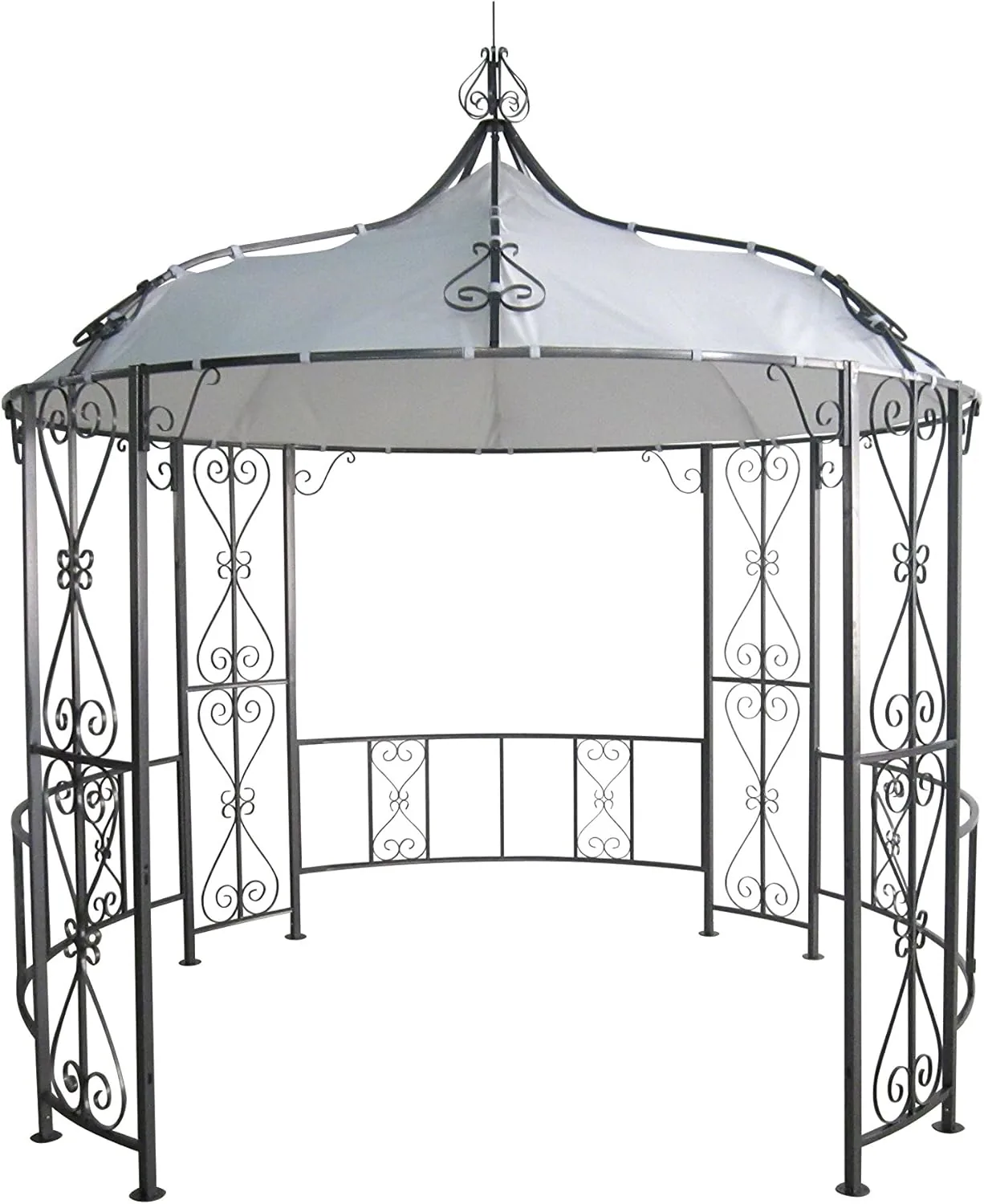 DEGAMO Luxus Pavillon Gartenpavillon Burma 300cm rund, Stahlgestell grau pulverbeschichtet + Dach wasserdicht Weiss