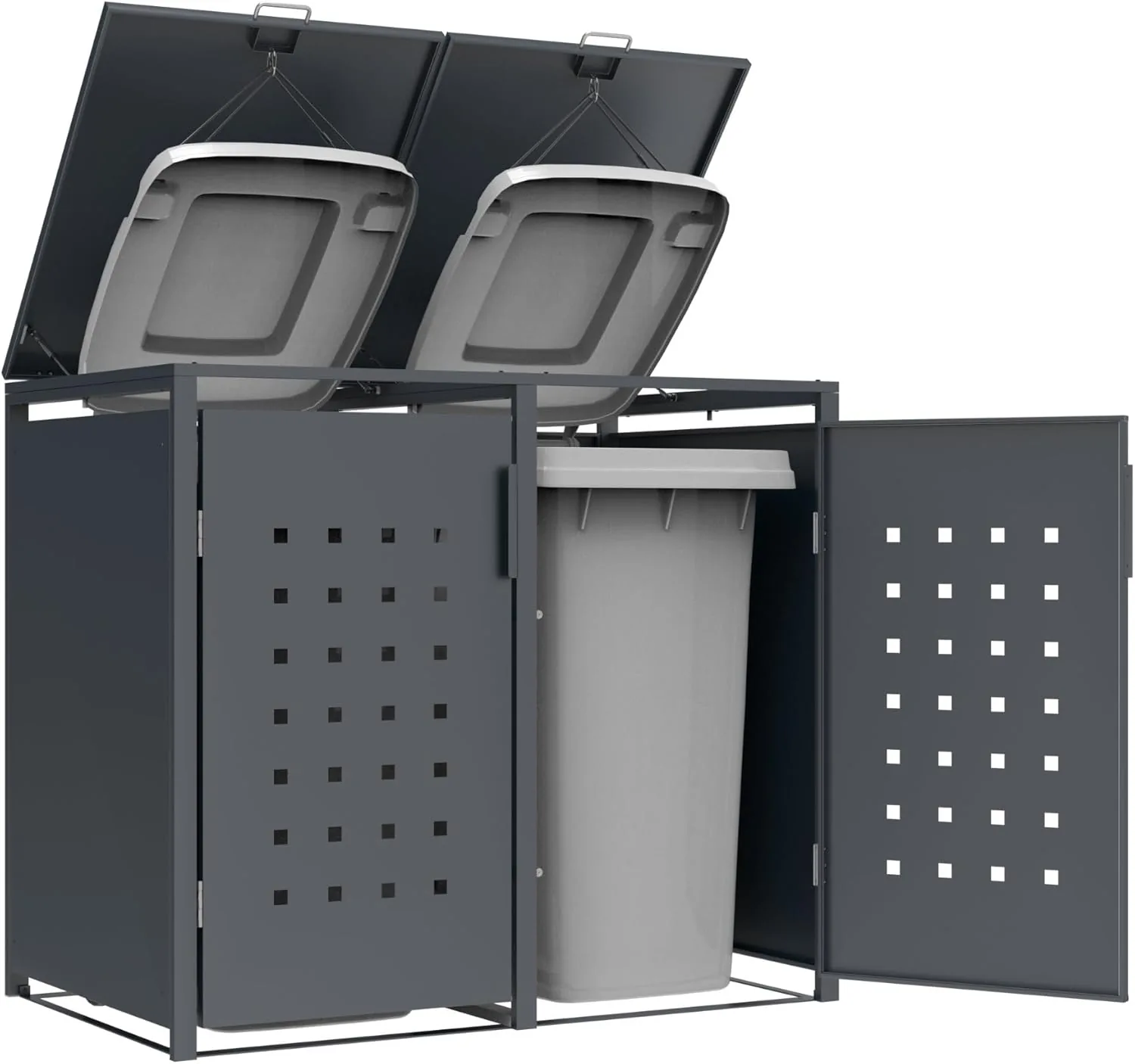 DEGAMO Mülltonnenbox 2-er Mülltonnenhaus Trier für 2X Tonnen 120 und 240 Liter, Stahl verzinkt, Farbe anthrazit — Ansicht 5
