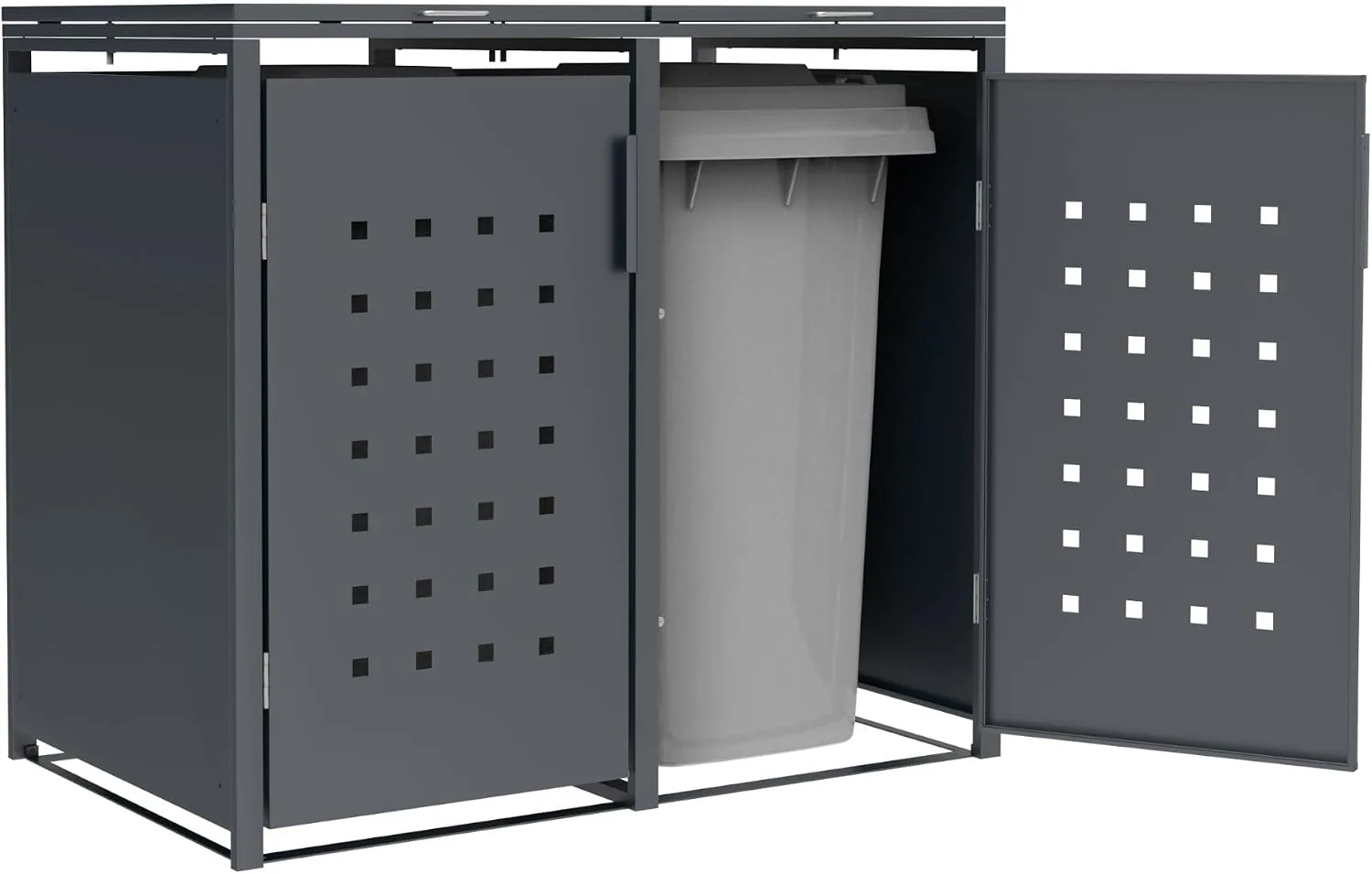 DEGAMO Mülltonnenbox 2-er Mülltonnenhaus Trier für 2X Tonnen 120 und 240 Liter, Stahl verzinkt, Farbe anthrazit — Ansicht 6