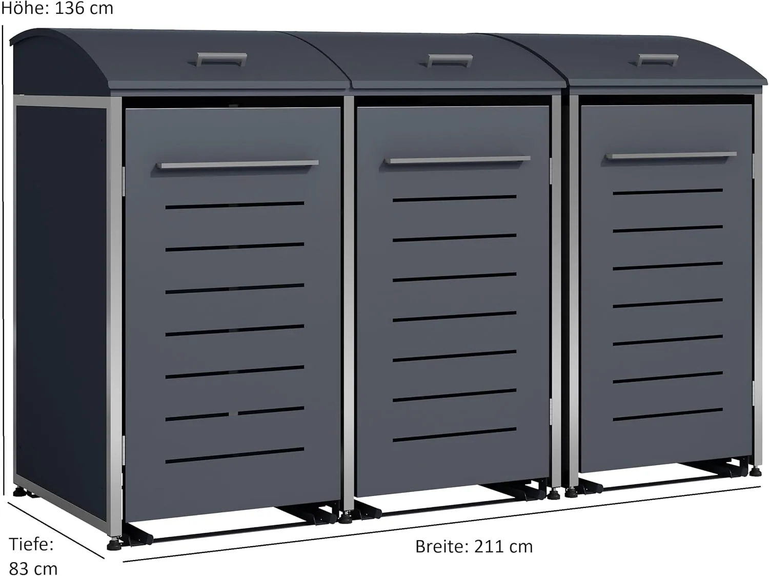 DEGAMO Mülltonnenbox 3-er Mülltonnenhaus Kiel für 3X Tonnen 120 oder 240 Liter, Stahl verzinkt und Edelstahl, Farbe anthrazit — Ansicht 5