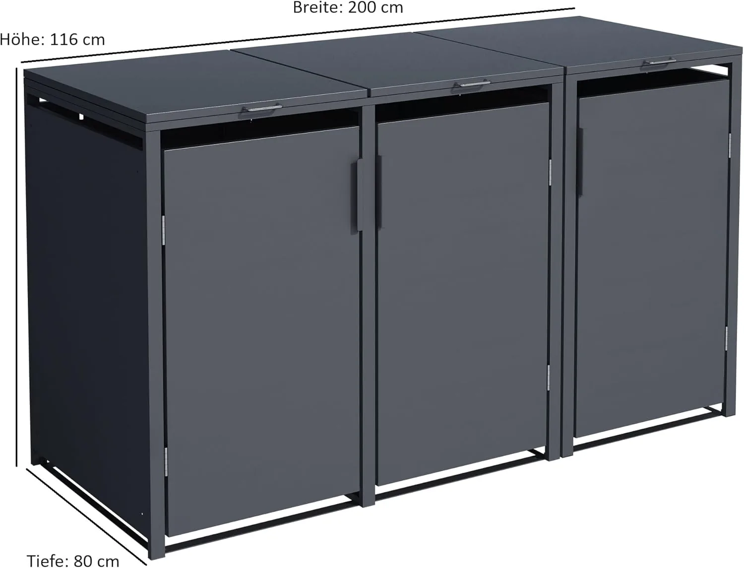 DEGAMO Mülltonnenbox 3-er Mülltonnenhaus MÜNCHEN für 3X Tonnen 120 und 240 Liter, Stahl verzinkt, Farbe | Stahl verzinkt, Farbe anthrazit (RAL 7016) — Ansicht 6