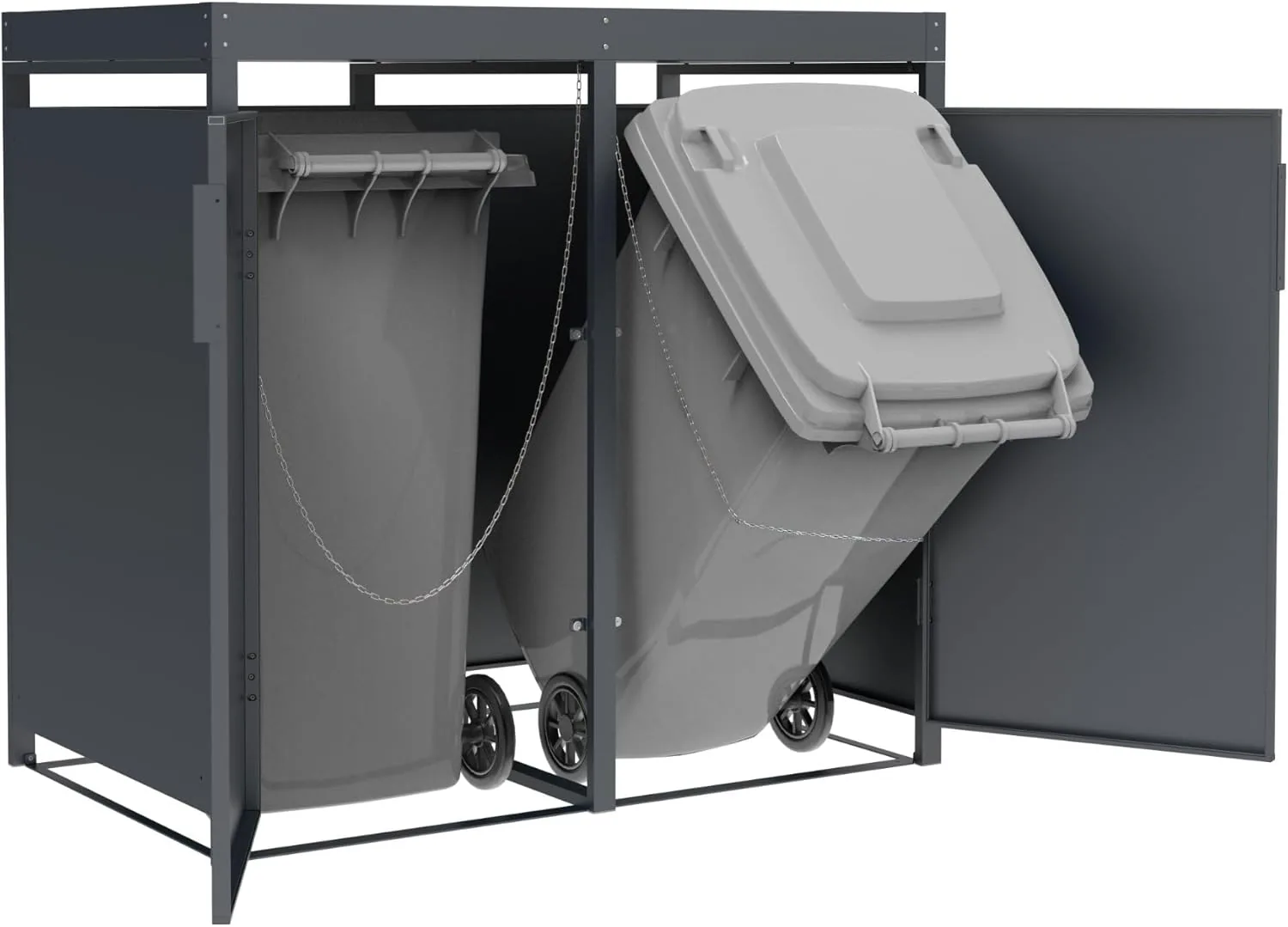DEGAMO Mülltonnenbox 3-er Mülltonnenhaus ULM für 3X Tonnen 120 und 240 Liter, Stahl verzinkt, Farbe anthrazit, mit Pflanzkastenaufsatz — Ansicht 5