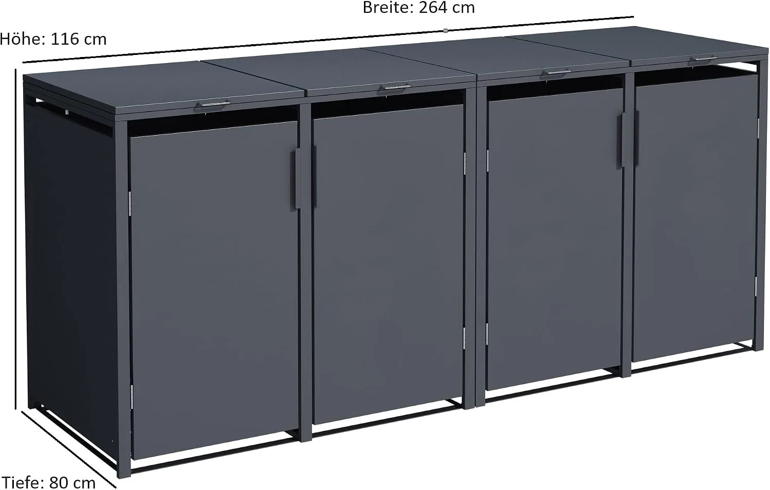 DEGAMO Mülltonnenbox 4-er Mülltonnenhaus MÜNCHEN für 4X Tonnen 120 und 240 Liter, Stahl verzinkt, Farbe anthrazit | Stahl verzinkt, Farbe anthrazit (RAL 7016) — Ansicht 6