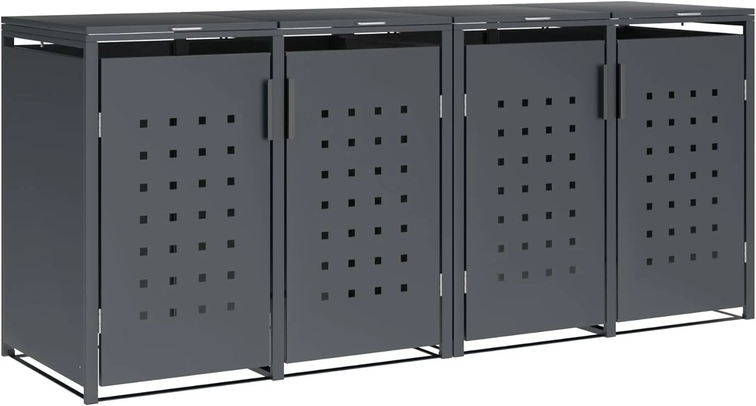 DEGAMO Mülltonnenbox 4-er Mülltonnenhaus Trier für 4X Tonnen 120 und 240 Liter, Stahl verzinkt, Farbe anthrazit