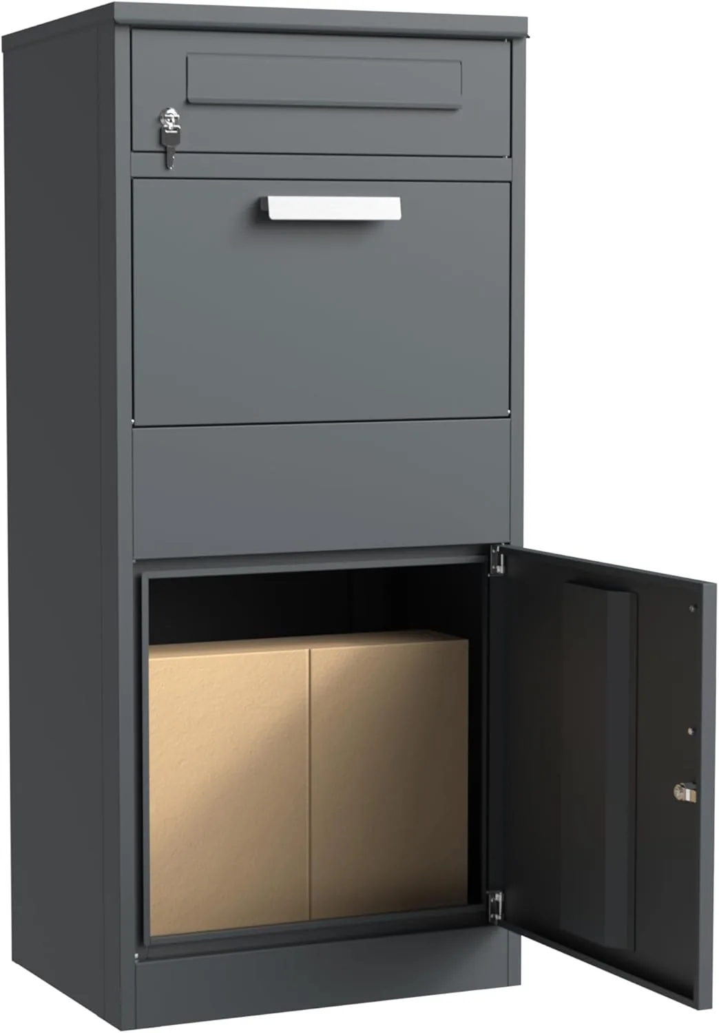 DEGAMO Paketbox Briefkasten Bremen 50x38x112cm, Stahl anthrazit RAL 7016, stehend, wasserdicht — Ansicht 3