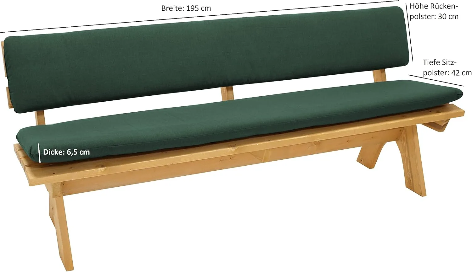 DEGAMO Polsterauflage Bankauflage Set Dallas 2-teilig für Bank 4-sitzer 195cm, Separates Rückenpolster, dunkelgrün — Ansicht 4