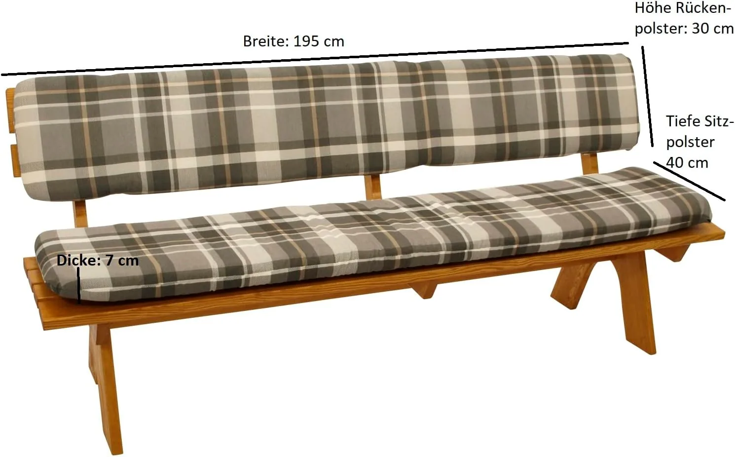 DEGAMO Polsterauflage Bankauflage Set Seattle 2-teilig für Bank 4-sitzer 195cm, Separates Rückenpolster, grau/beige kariert, Outdoor — Ansicht 6