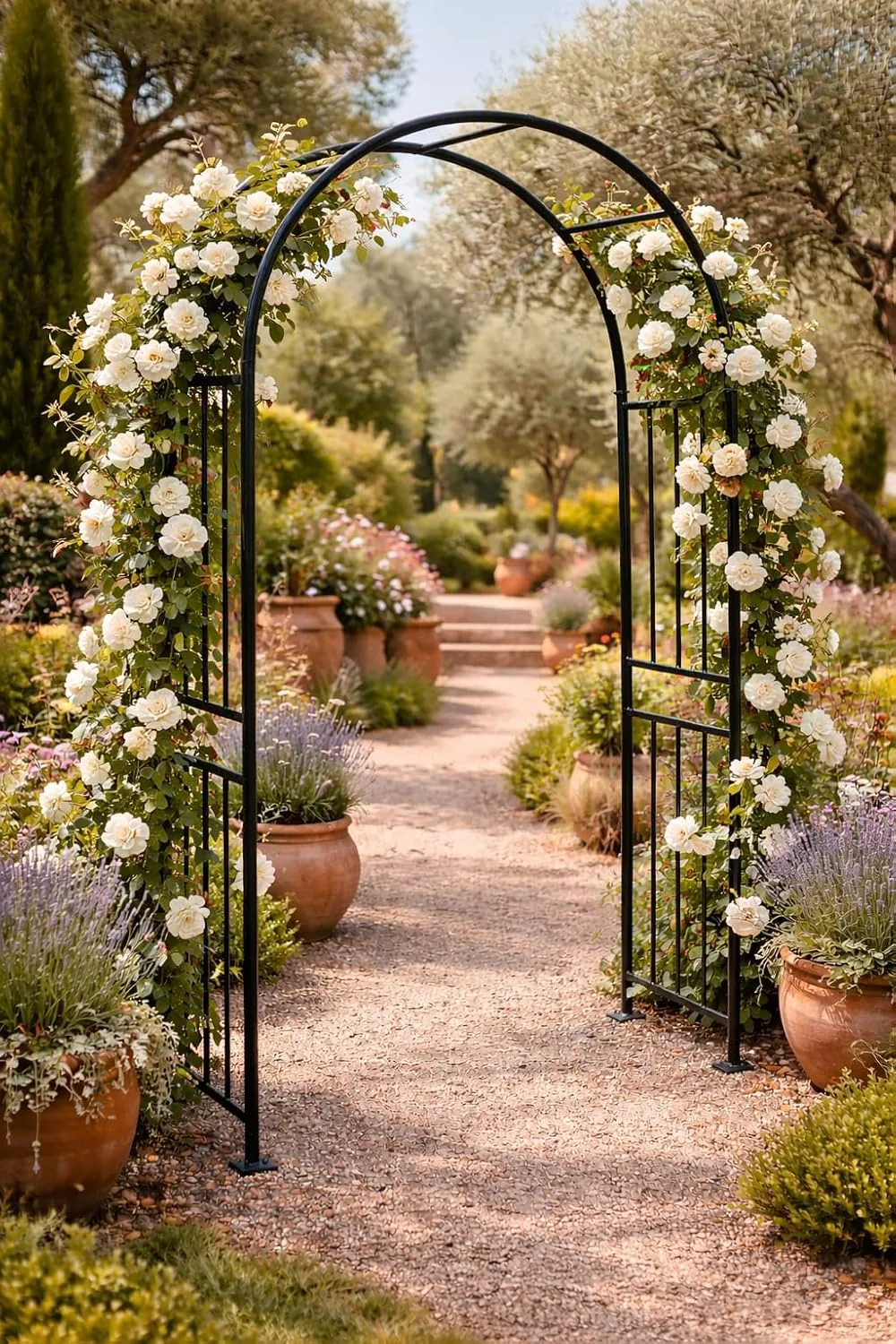 DEGAMO Rosenbogen Versailles, stabiles Metallgestell 220x120cm, Stahlrohr 24mm schwarz beschichtet in Hammerschlagoptik — Ansicht 2