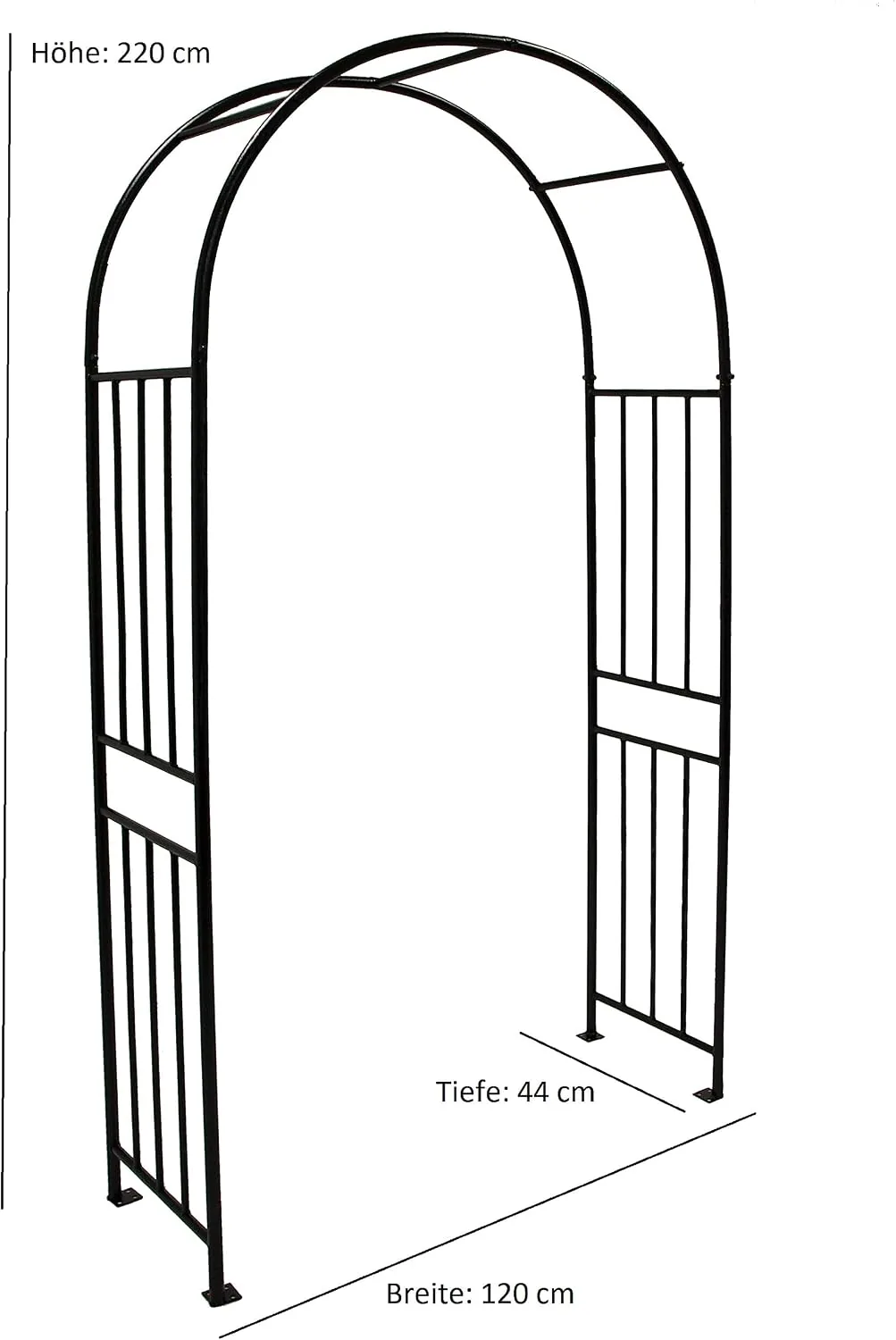 DEGAMO Rosenbogen Versailles, stabiles Metallgestell 220x120cm, Stahlrohr 24mm schwarz beschichtet in Hammerschlagoptik — Ansicht 5