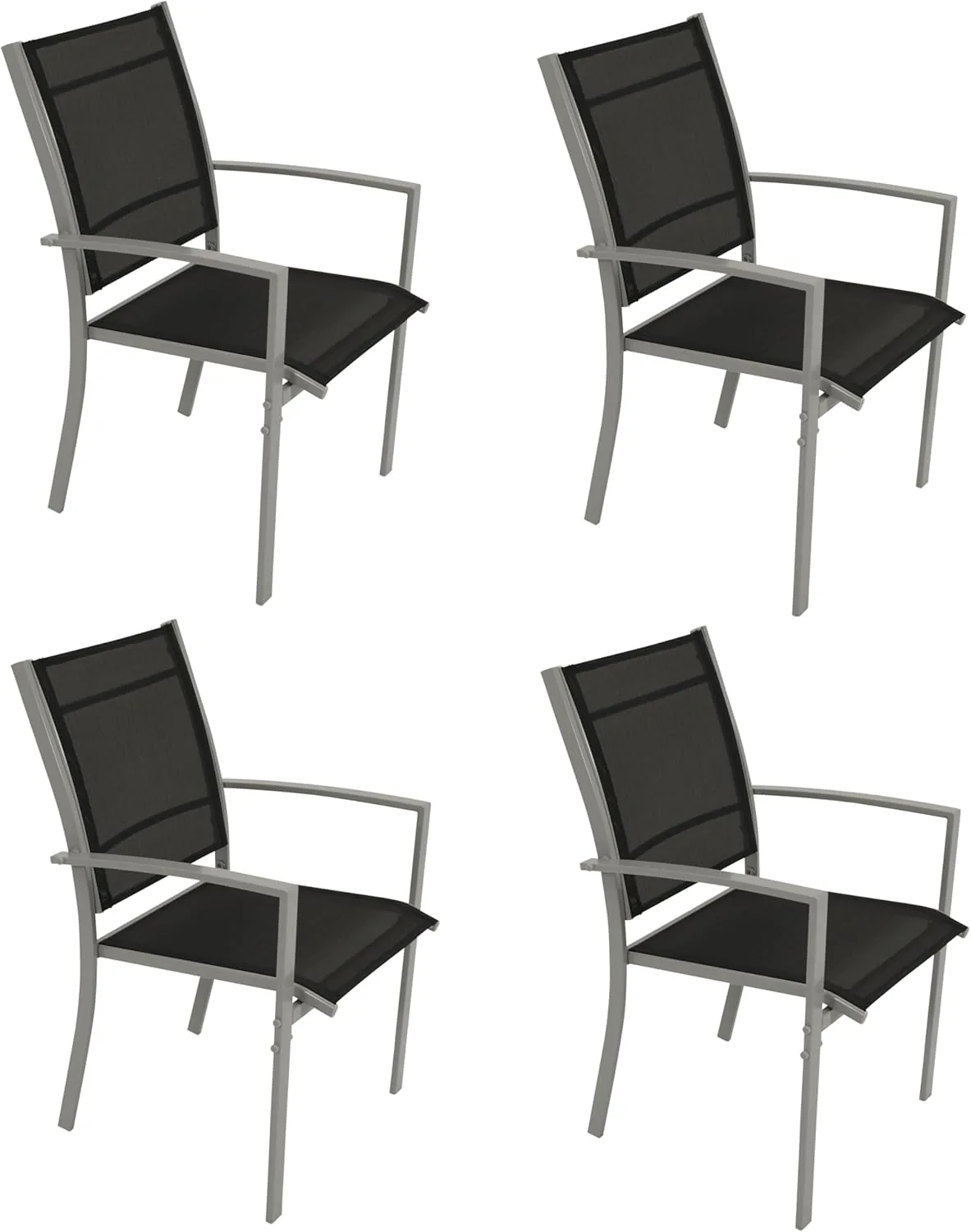 DEGAMO Stapelsessel Pino 4-er Set, Metall Silbergrau + Textilgewebe schwarz, stapelbar, Outdoor