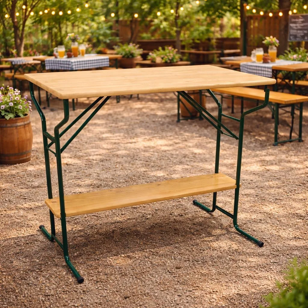DEGAMO Stehtisch Bartisch Bamberg 70 x 113 cm, Gestell Stahlrohr dunkelgrün, Tischplatte Kiefernholz transparent beschichtet, klappbar, Höhe 110cm — Ansicht 2