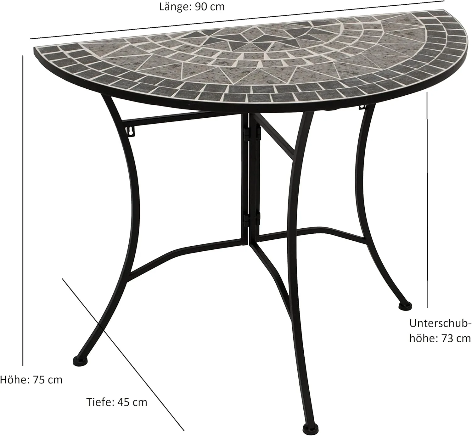 DEGAMO Wandtisch Anstelltisch Siena 45x90cm halbrund, Gestell Metall schwarz, Tischplatte aus Keramik in Mosaik-Optik, grau/Weiss — Ansicht 2