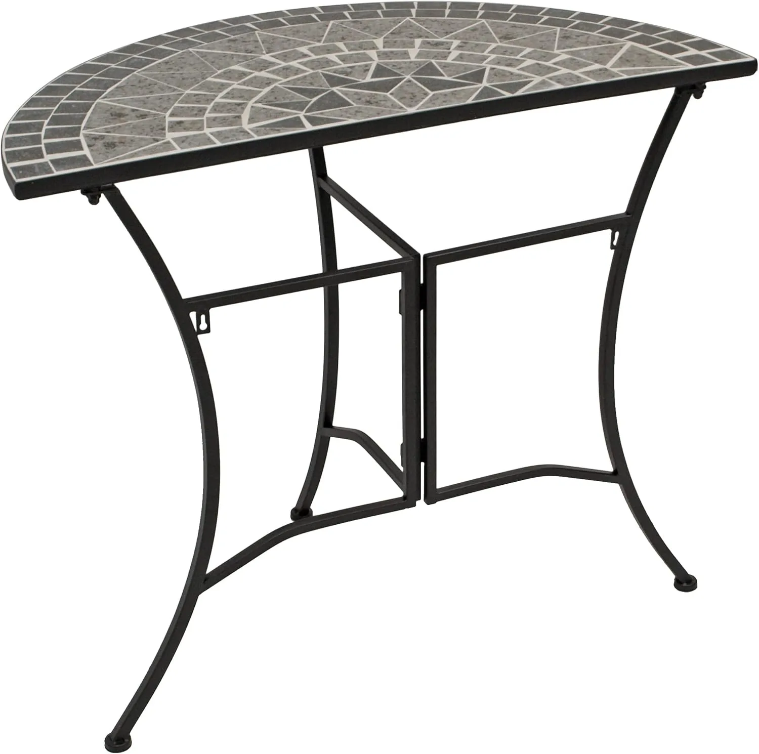 DEGAMO Wandtisch Anstelltisch Siena 45x90cm halbrund, Gestell Metall schwarz, Tischplatte aus Keramik in Mosaik-Optik, grau/Weiss — Ansicht 3