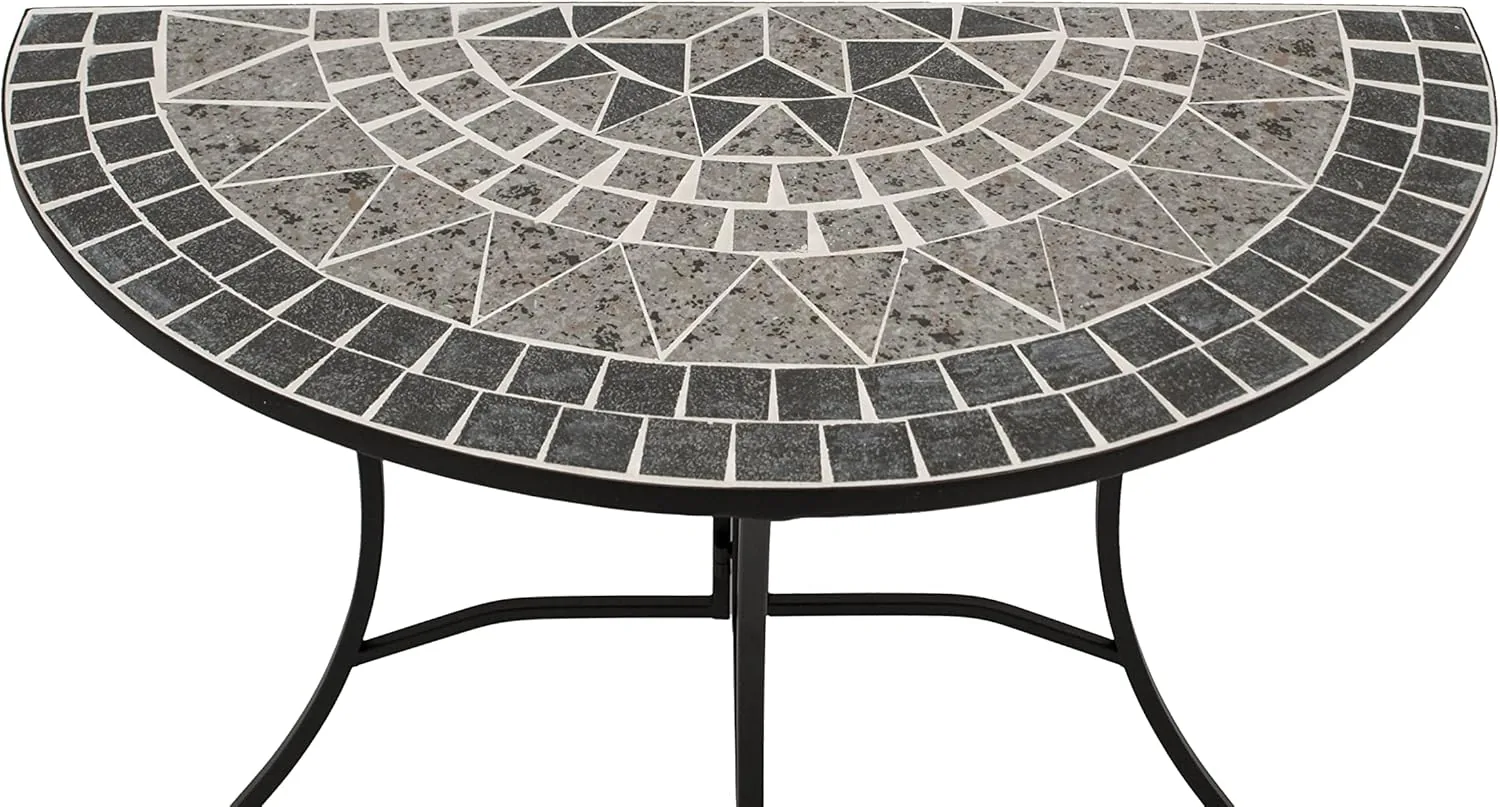 DEGAMO Wandtisch Anstelltisch Siena 45x90cm halbrund, Gestell Metall schwarz, Tischplatte aus Keramik in Mosaik-Optik, grau/Weiss — Ansicht 4