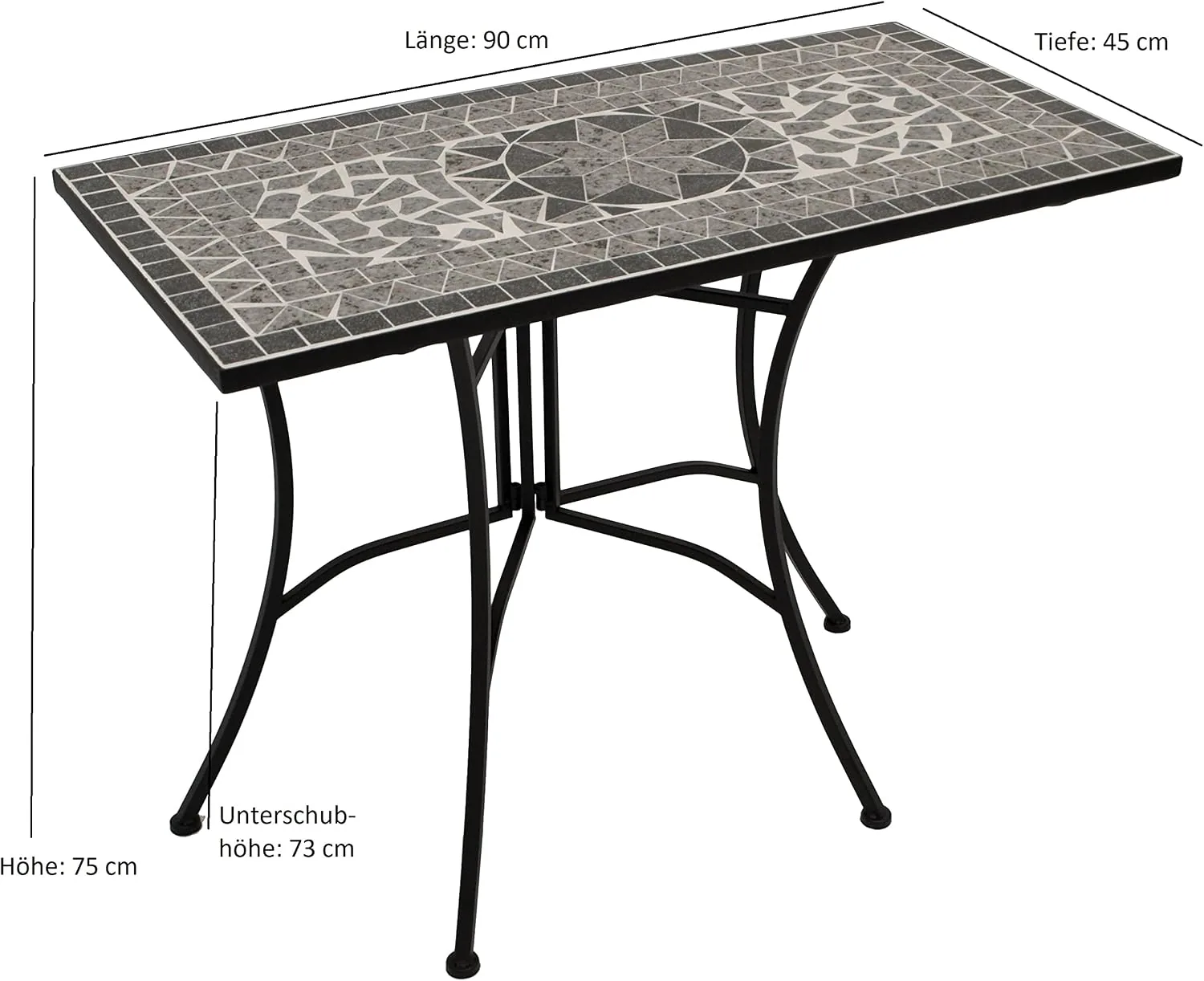 DEGAMO Wandtisch Anstelltisch Siena 45x90cm rechteckig, Gestell Metall schwarz, Tischplatte aus Keramik in Mosaik-Optik, grau/Weiss — Ansicht 2