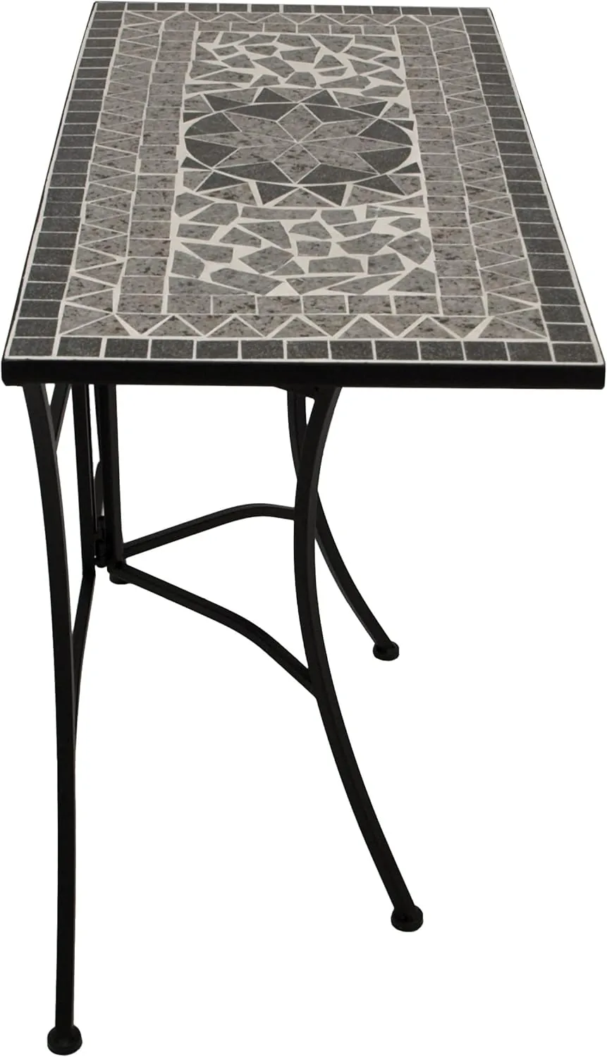 DEGAMO Wandtisch Anstelltisch Siena 45x90cm rechteckig, Gestell Metall schwarz, Tischplatte aus Keramik in Mosaik-Optik, grau/Weiss — Ansicht 4