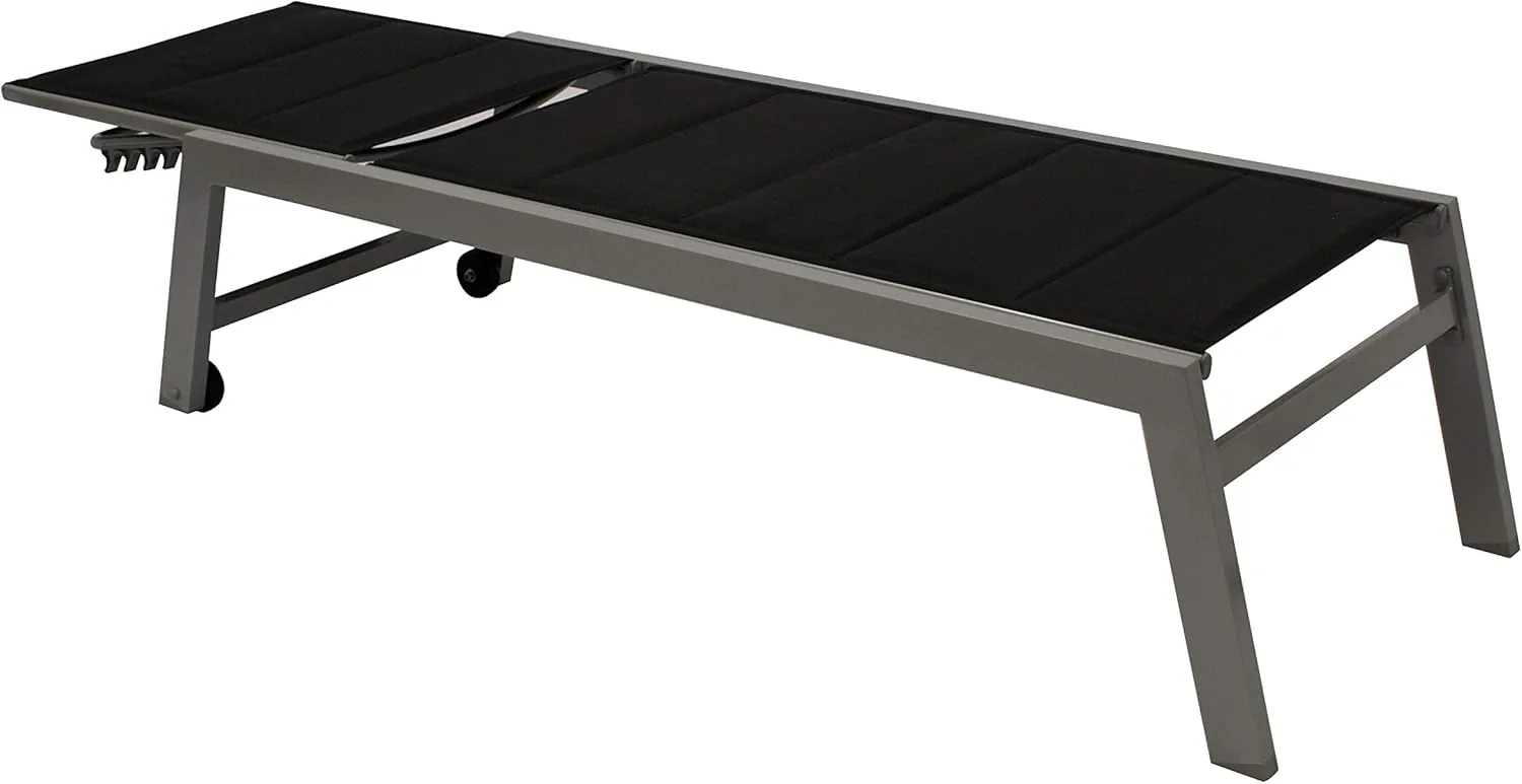 DEGAMO XL Gartenliege Rollenliege GIRONA II 205cm, extra hohe Liegefläche 43cm, Rahmen Aluminium Silbergrau, Bezug Kunstgewebe schwarz gepolstert, wetterfest, Outdoor — Ansicht 4