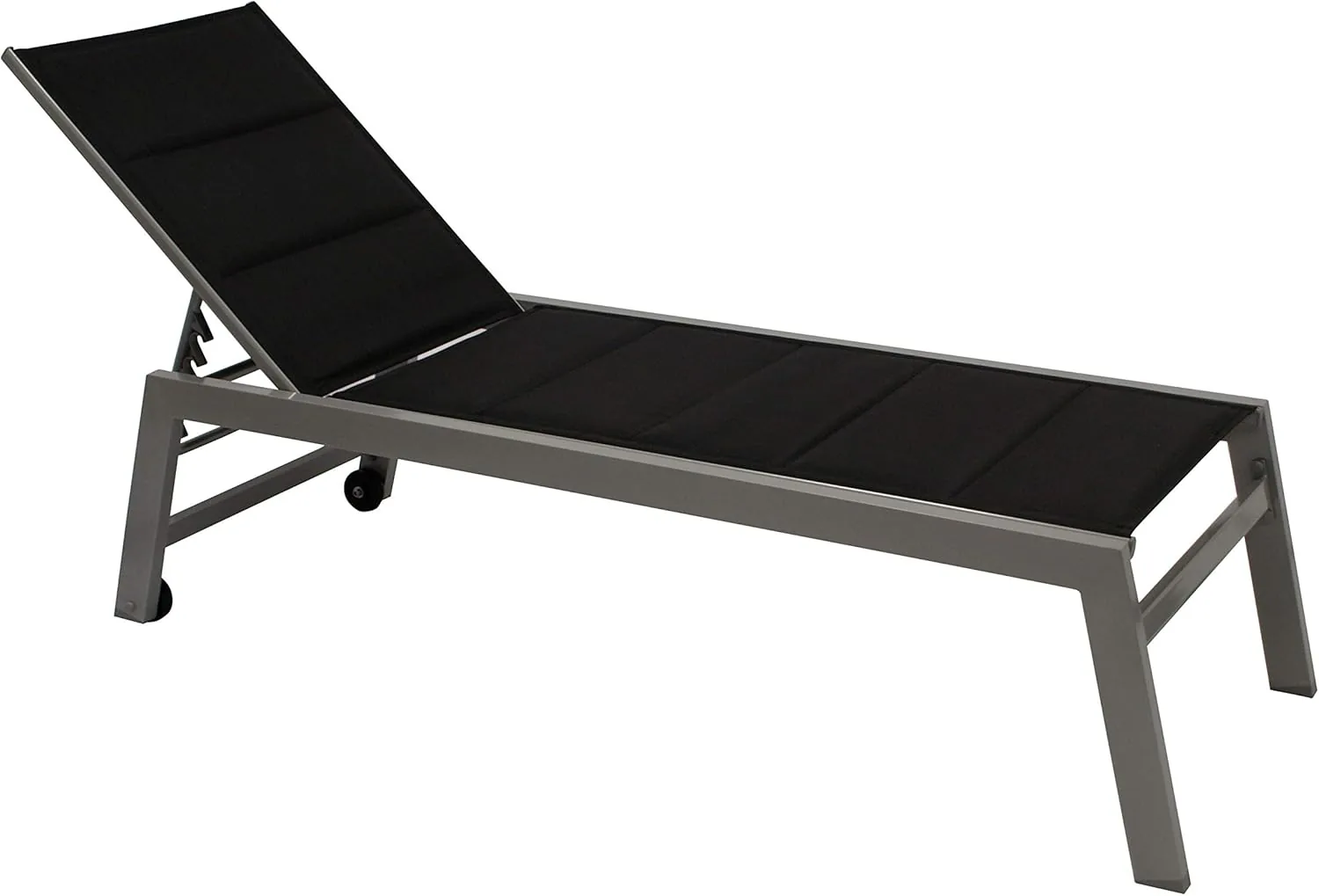 DEGAMO XL Gartenliege Rollenliege GIRONA II 205cm, extra hohe Liegefläche 43cm, Rahmen Aluminium Silbergrau, Bezug Kunstgewebe schwarz gepolstert, wetterfest, Outdoor