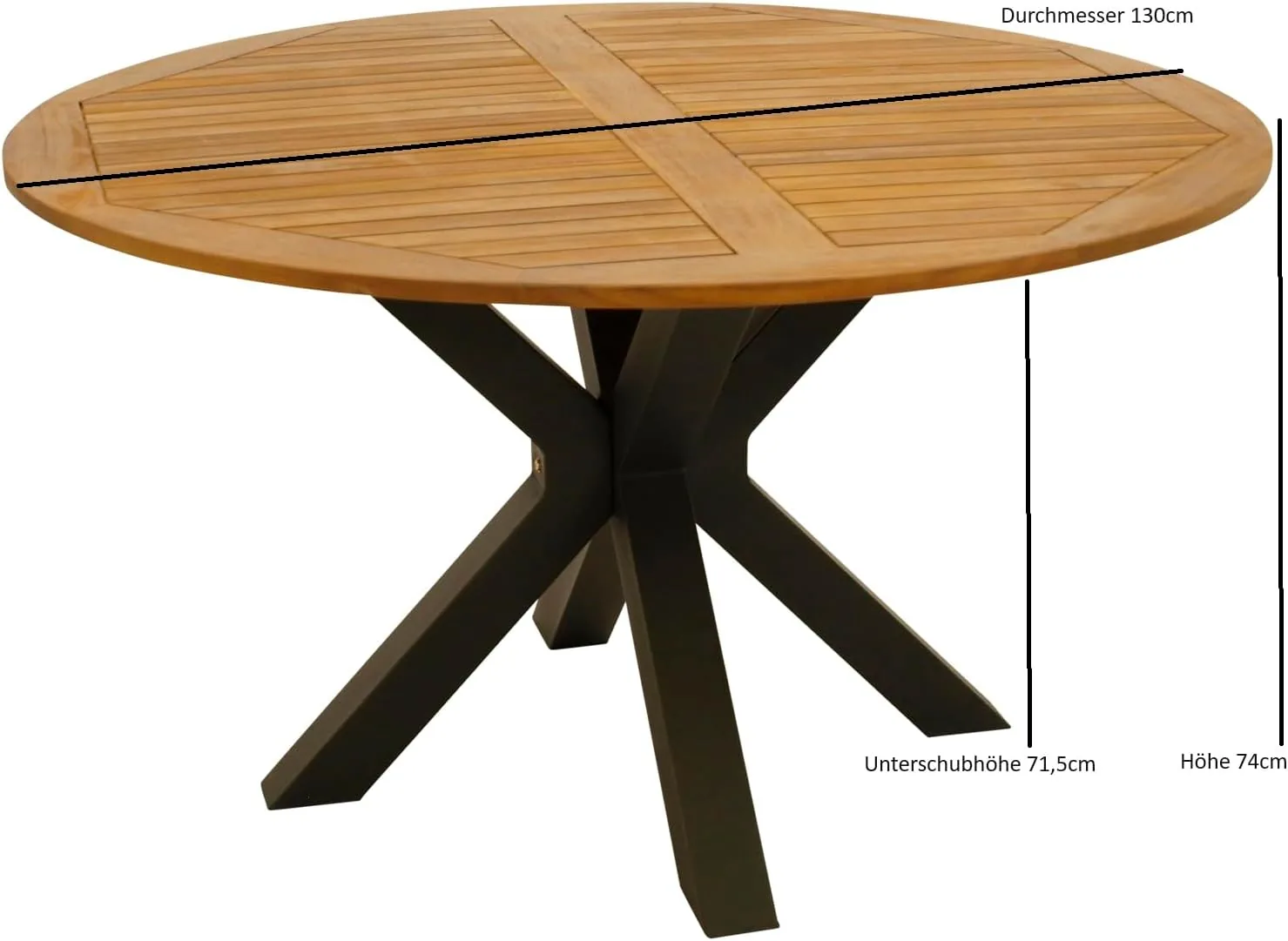 DEGAMO XL Gartentisch Madeira 130cm rund, Metall anthrazit + Akazienholz geölt, Outdoor, FSC®-Zertifiziert — Ansicht 2