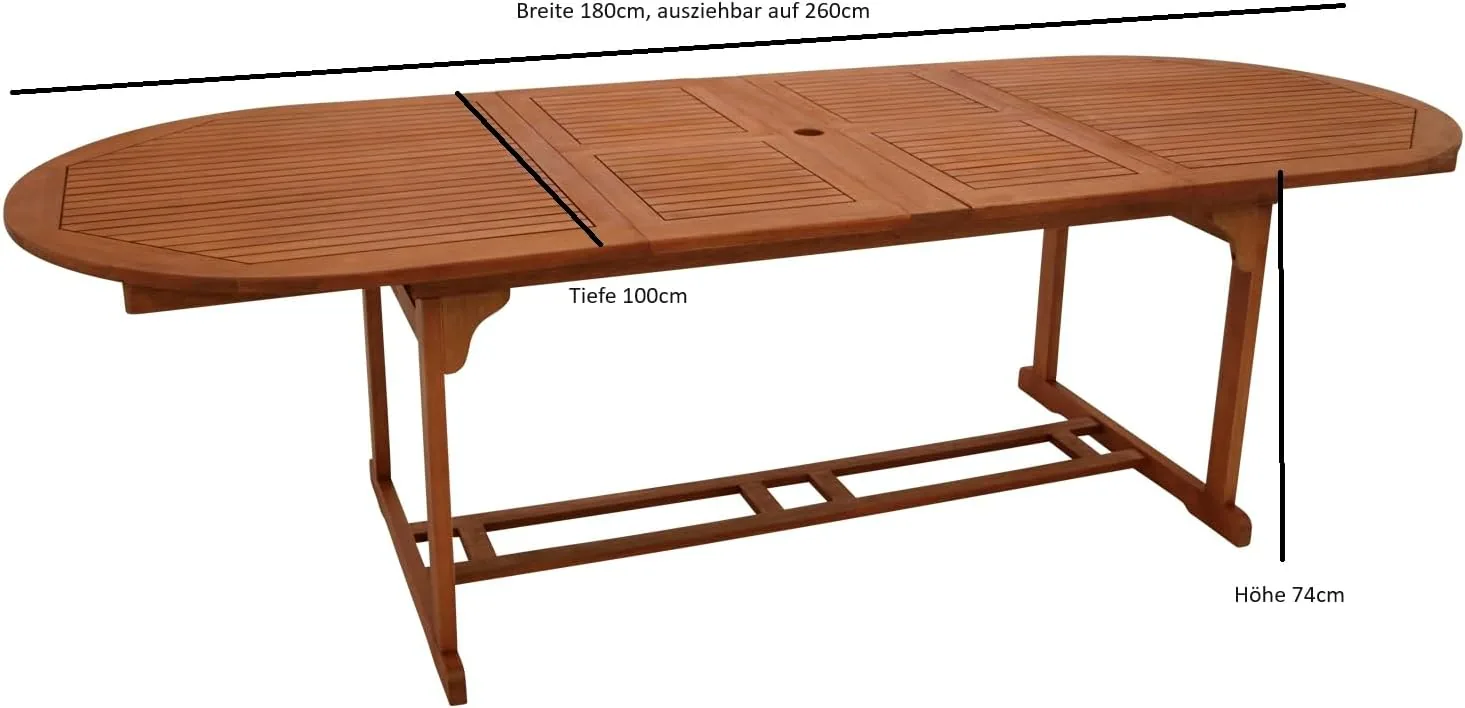 DEGAMO XXL Doppel Ausziehtisch LAGO 180/260x100cm, Eukalyptus braun geölt, FSC®-Zertifiziert, Outdoor — Ansicht 2